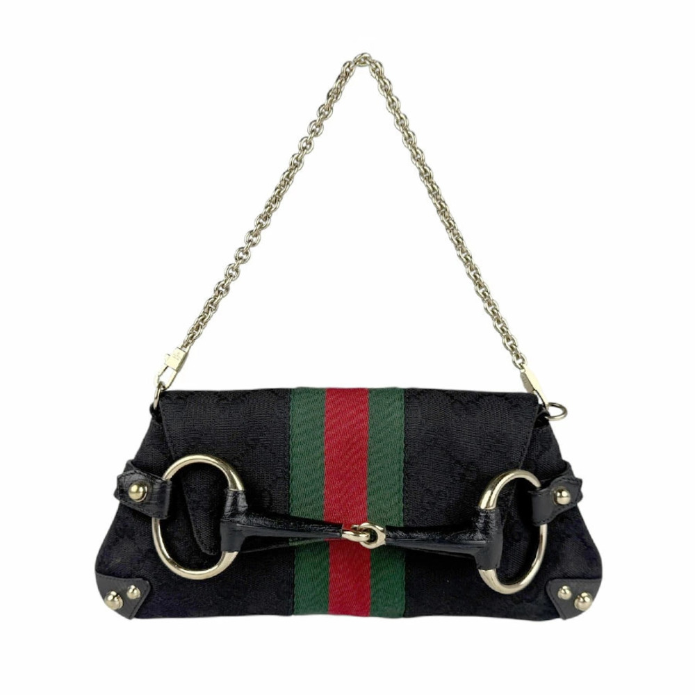 Gucci Handbag Horsebit GG Canvas Black